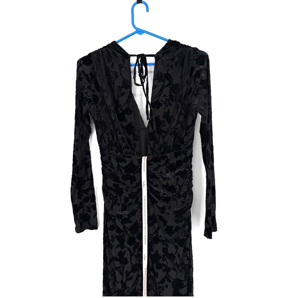 NWT Lulus Black Patricia Floral Burnout Velvet Long Sleeve Maxi Dress Bodycon M - Picture 8 of 14